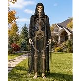 Yeyeplum 12 ft Skeleton Outfits Mesh Cloak Accessories | Giant Skeleton Mesh Cloak with Hood and Plastic Chains Outfit Costume Set for 12 ft Skull Halloween Garden Outdoor Decor