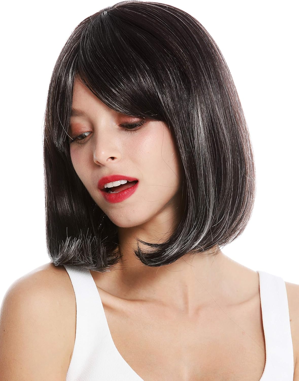 WIG ME UP - VK-3-4H101 quality women's wig short shoulder length long bob sleek Balayage dark brown grey highlights highlighted