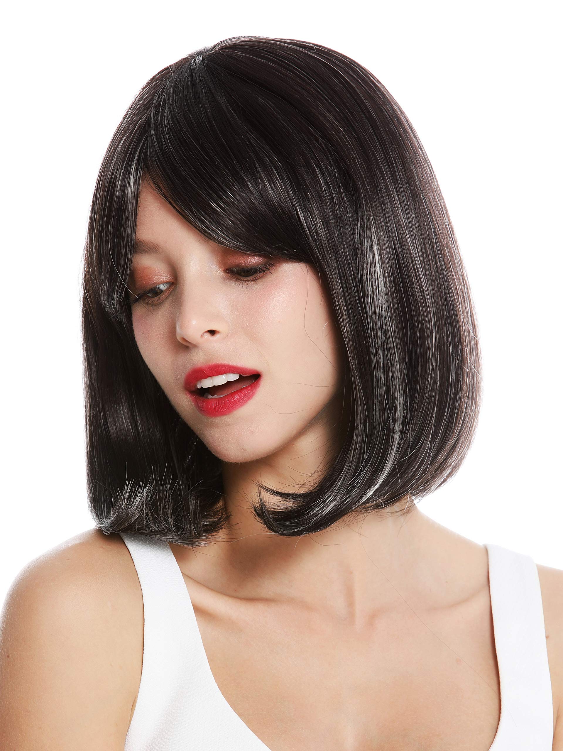 WIG ME UP - VK-3-4H101 quality women's wig short shoulder length long bob sleek Balayage dark brown grey highlights highlighted