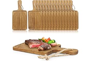 16 Pack Cutting Board with Handle, Acacia Wood Chopping Boards, Decorative Charcuterie Platter, Pizza Bread Cheese Fruit Serv