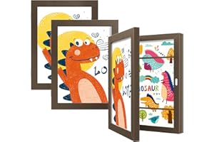BAIJIALI Brown Art Frames for Kids Artwork - Front Opening Holds 150 Drawings, 3D Crafts - 3 Packs 8.5x11 with mat or 9x12 wi