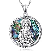 S925 Sterling Silver St. Dymphna/St Gerard/Santa Muerte/Saint Michael Necklace Saint Necklace Round Religious Jewelry For Women Men Christmas Gift