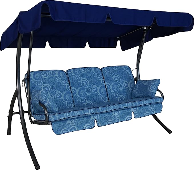 Angerer Comfort Hollywoodschaukel 3-Sitzer Design Santorin, blau, 210 x 145 x 160 cm, 1900/096/04