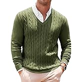 Runcati Mens V Neck Sweater Cable Knit Long Sleeve Casual Ribbed Twisted Pullover Sweaters