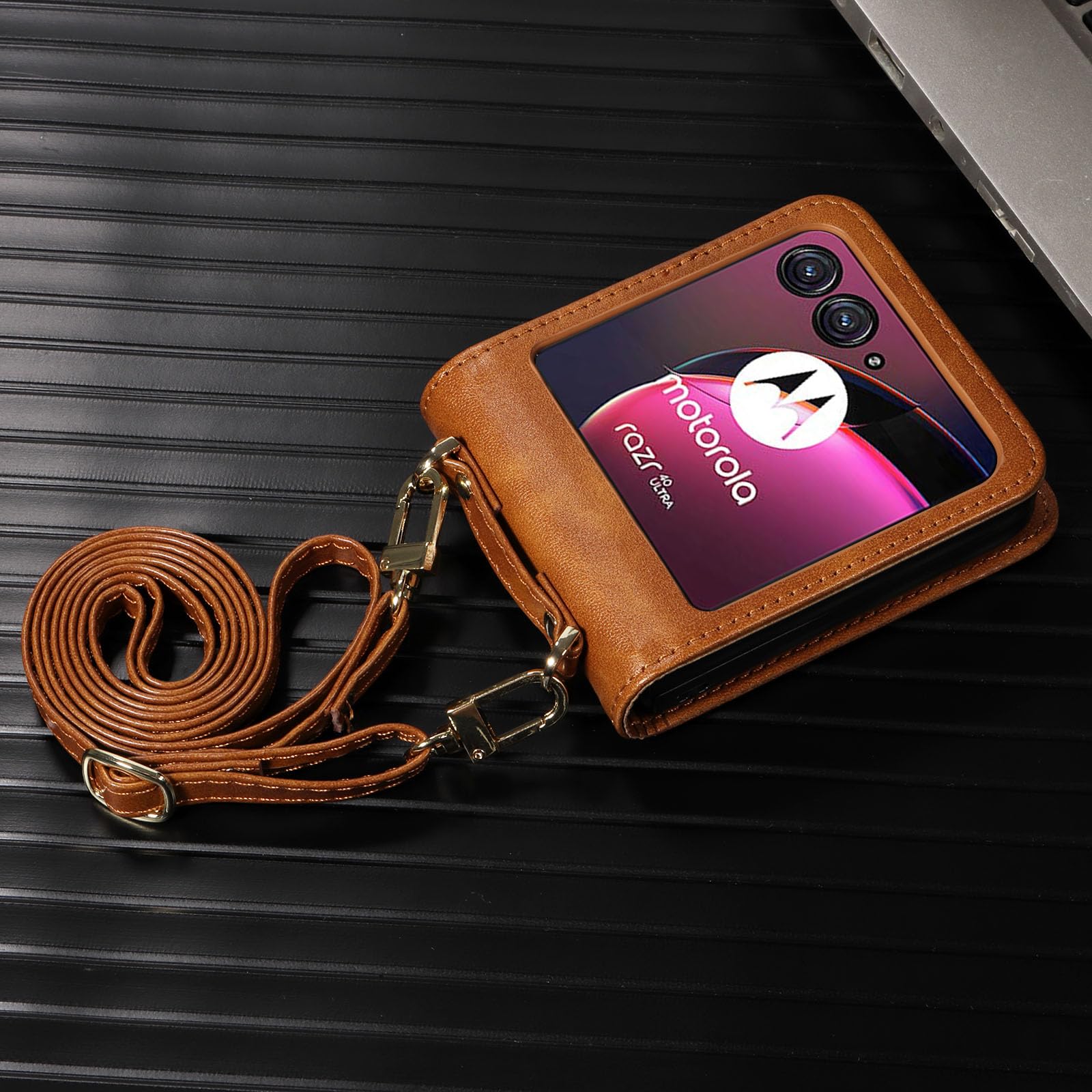 TIANYUE Cover for Motorola Razr 40 Ultra Case, with [lanyard] [Card Slots] Leather, Elegant and Stylish Flip Case for Motorola Razr 40 Ultra Brown — image 1