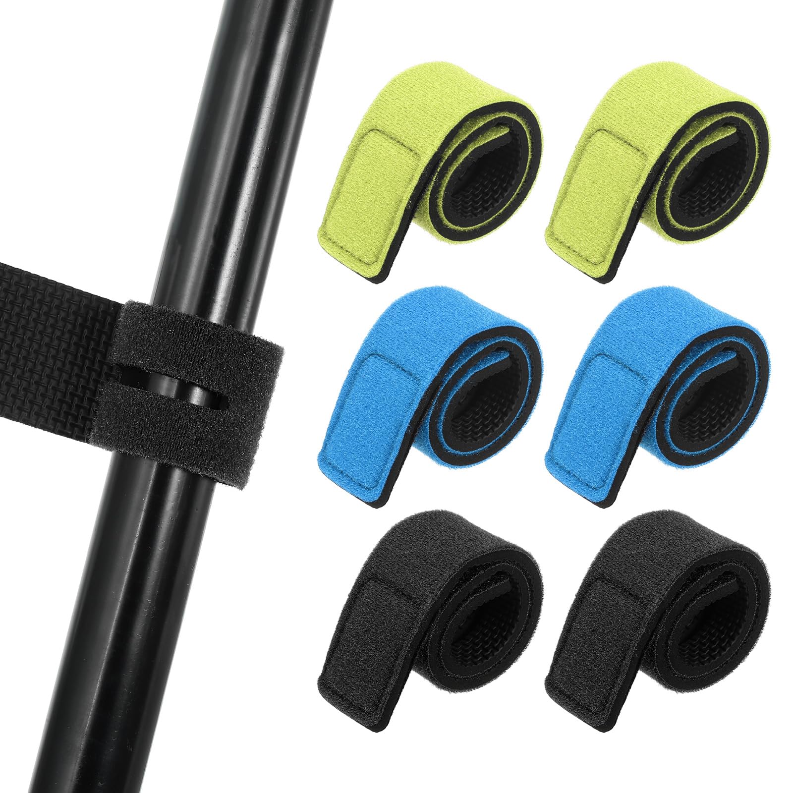 PATIKIL Fishing Rod Straps, 6 Pcs Hook & Loop Fishing Rods Ties Wrap Elastic Pole Straps Belt Stretchy Tackle Ties Casting Holders Bands for Spinning Casting Rods Fly Rod, Black/Blue/Green