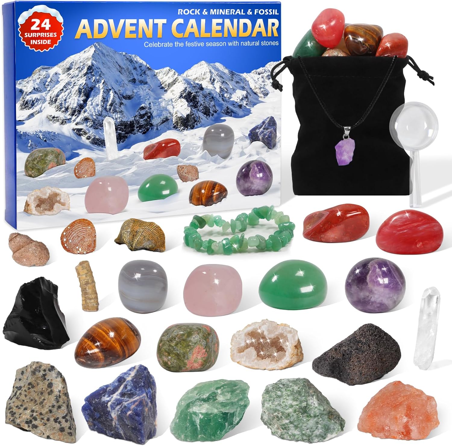 Advent Calendars - Pukamam Advent Calendar 2023 Kids Crystal Rock Minerals & Fossils Collection 24 Day Christmas Countdown Calendars