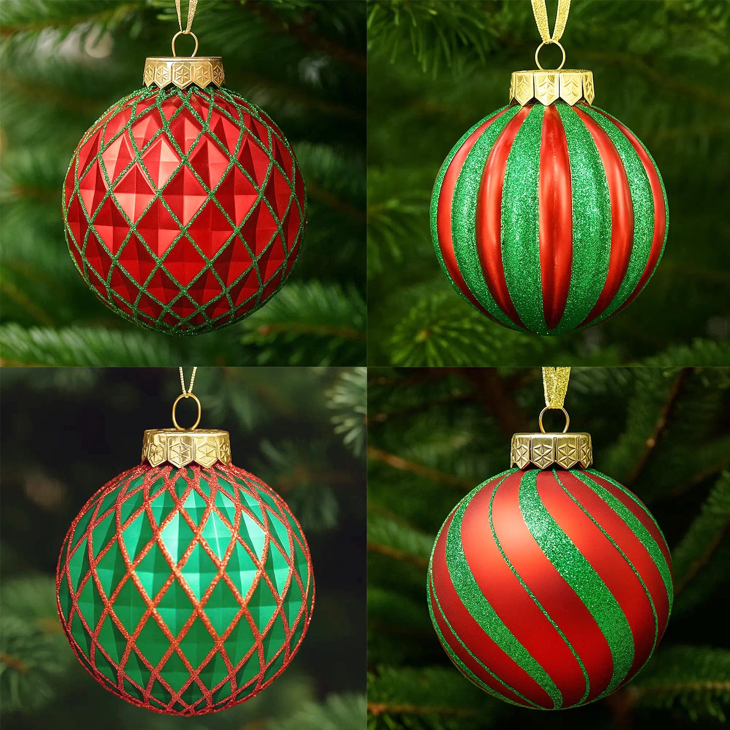 SLEETLY 28pk Red and Green Christmas Baubles for Tree Decorations - Holiday Xmas Shatterproof Plastic Ball Ornaments, Icicles and Snowflakes Set — image 1