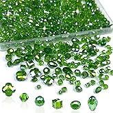 Chuxin 613 Pieces Glass Beads for Jewelry Making, 4-10mm Green Assorted Shapes Transparent Crystal Bead Loose Bulk Faceted Beads for DIY Craft Earring Necklace Bracelet