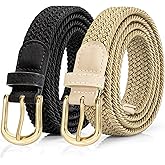Alphyly Neries 2 Pack Braided Belt for Women, Elastic Woven Stretch Fabric Cloth Belt with Gold Buckle