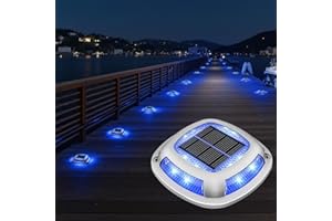 VOLISUN Solar Driveway Lights 12 Pack Waterproof Dock & Deck Marker Lights,2-in-1 Blue & White LED,IP67 Wireless Outdoor Solar Light for Driveways,Sidewalks,Pathways,and Yards