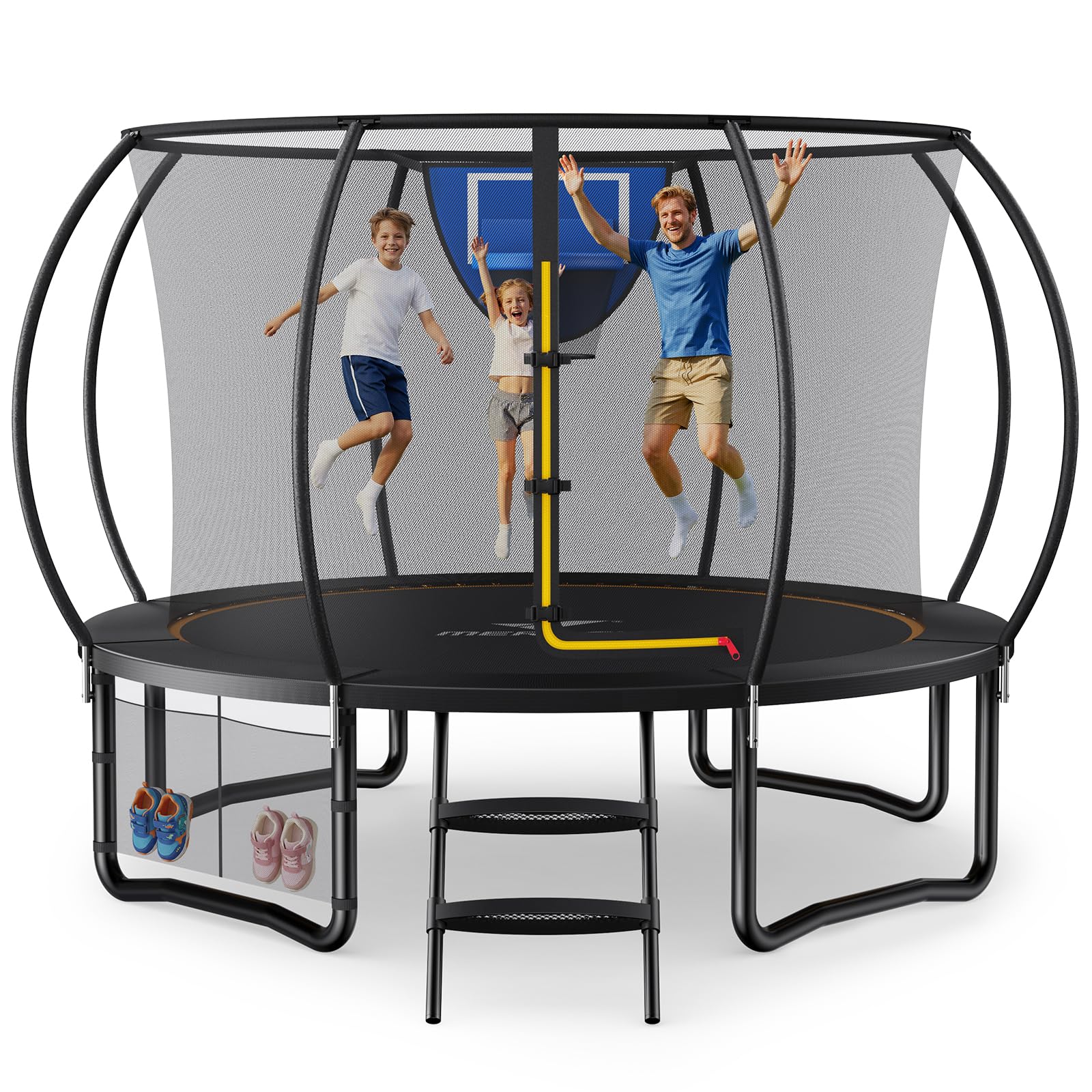 MERACH Trampolin Outdoor 305cm/366cm/427cm/488cm, Trampolin Sicherheitsnetz und Basketball, MaxLoad 150KG Bodentrampolin Outdoor Gartentrampolin