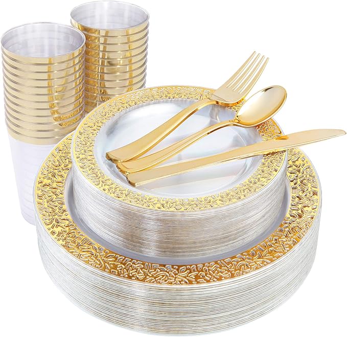 *GREAT PRICE!* Amazon IOOOOO 150 Pieces Gold Plastic Plates