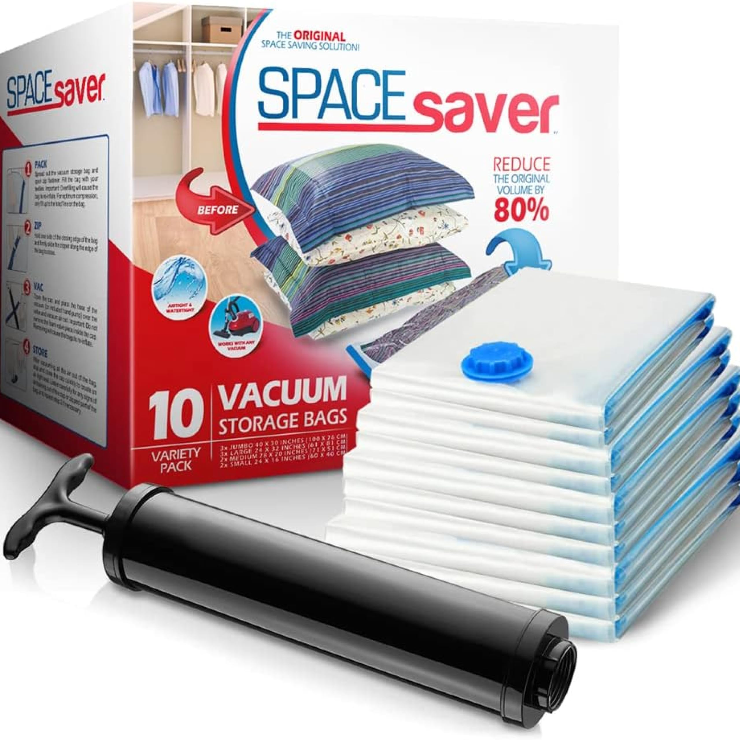 Photo 1 of 15-Pack Variety Vacuum Storage Bags for Comforters, Blankets & Clothes – Vacuum Sealed Compression Bags with Hand Pump – Space Saver Storage Bags for Bedding,Travel & Organization (3S, 4M, 4L & 4XL)