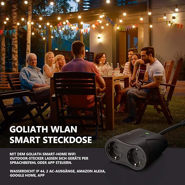 Goliath   Enchufe WLAN para jardn impermeable IP44 control mediante aplicacin compatible con Alexa Smart Home