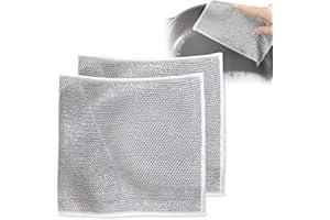TERPINK 2 Pack Multifunctional Non-Scratch Wire Dishcloth, Silver Wire Mesh Knit Cleaning Cloth, Wire Dishwashing Rags, Washing for Dishes, Sinks, Counters, Stove Tops, Easy Rinsing, Machine Washable (2 Pack)