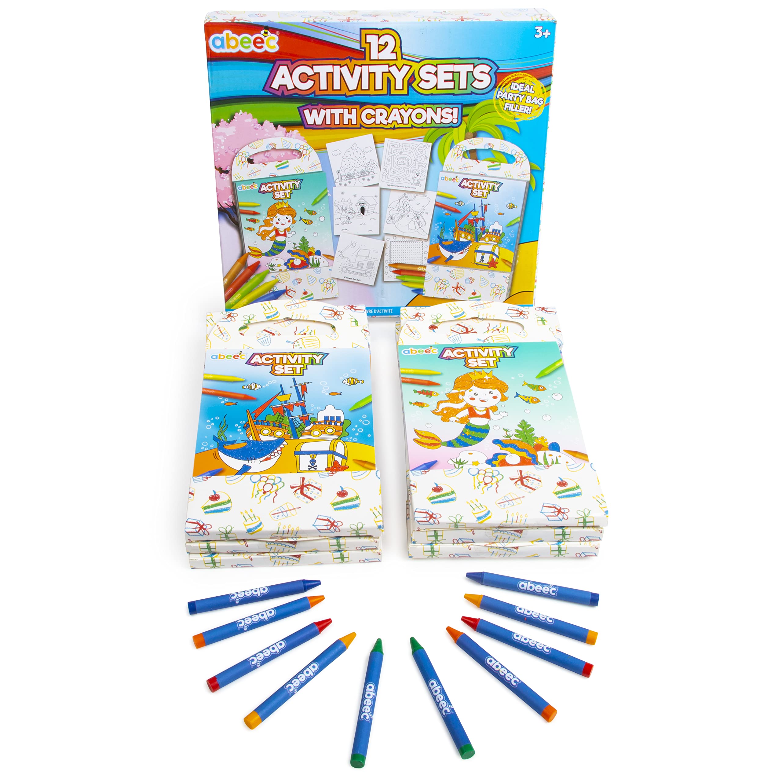 abeec 12-Pack Kids Activity Books with Crayons – Party Bag Fillers for Kids, Wedding Favours, Travel Activities, and Colouring Books for Children