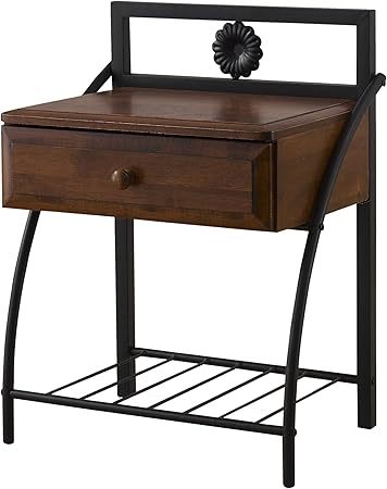 Amazon Com Baxton Studio Jevenci Vintage Antique Metal Walnut Wood 1 Drawer Nightstand Medium Dark Bronze Furniture Decor