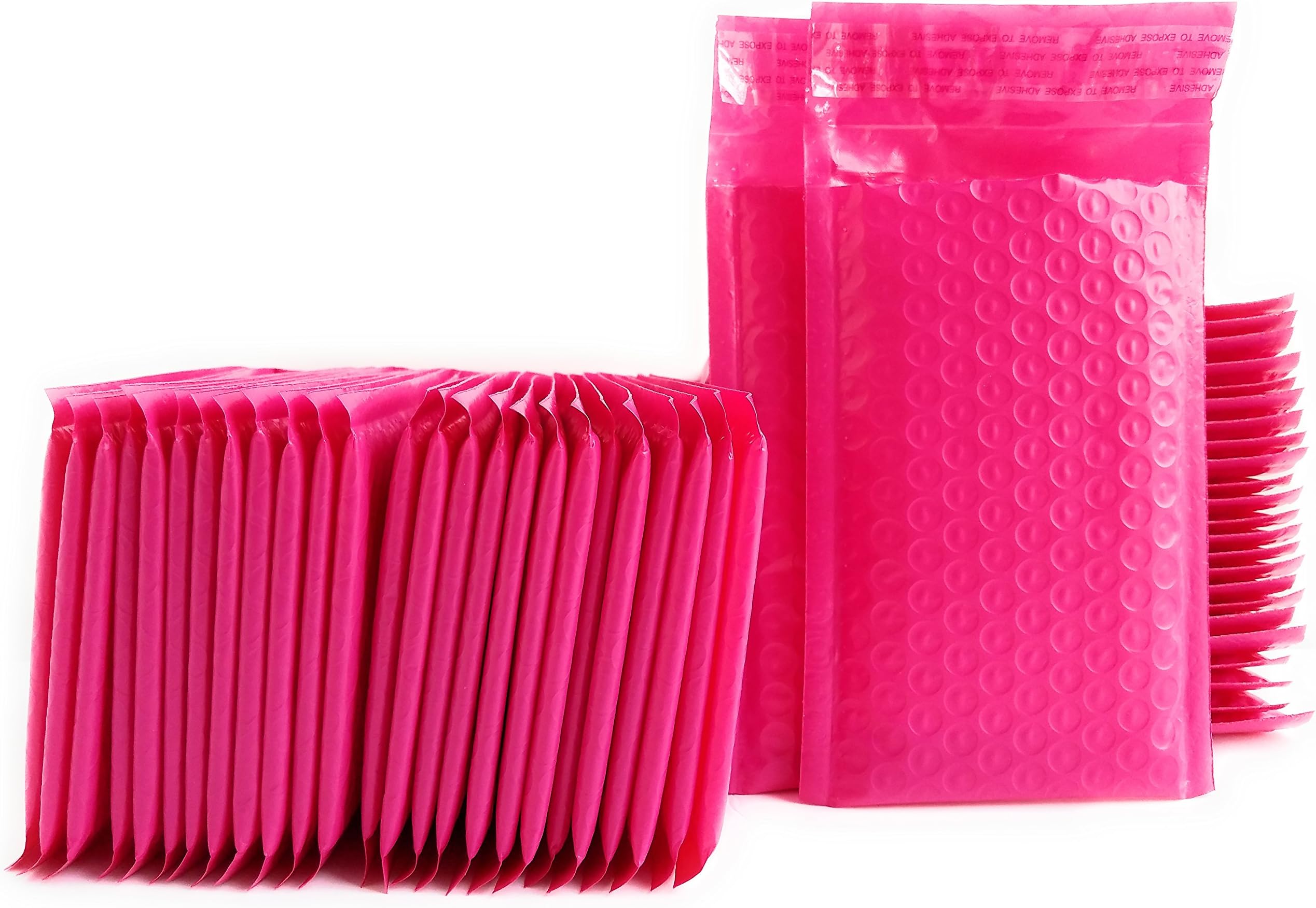 Kelkaa #000 Pink Poly Bubble Mailers Bulk Self Seal Padded Envelopes 4" x 8" Shipping Bubble Mailer Bags (Pack of 50)