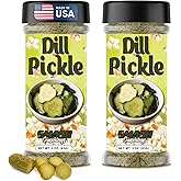 Dill Pickle Popcorn Seasoning Shaker &ndash; 2 Pack Tangy Snack Blend with Premium Dill &amp; Vinegar &ndash; Bold Gourmet Sprinkle for Popcorn, Chips, Fries, Veggies, Potatoes, Sandwiches, Snacks, Meals, Parties