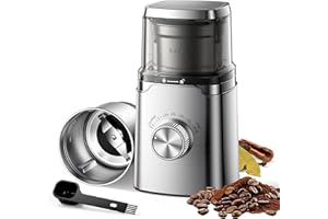 SHARDOR Electric Blade Coffee Grinder, Timed Grind Control Rotary Knob, All-stainless steel shell,Adjustable,for Coffee Beans, Spices & Herbs, with 1 Removable Stainless Steel Bowl,Sliver