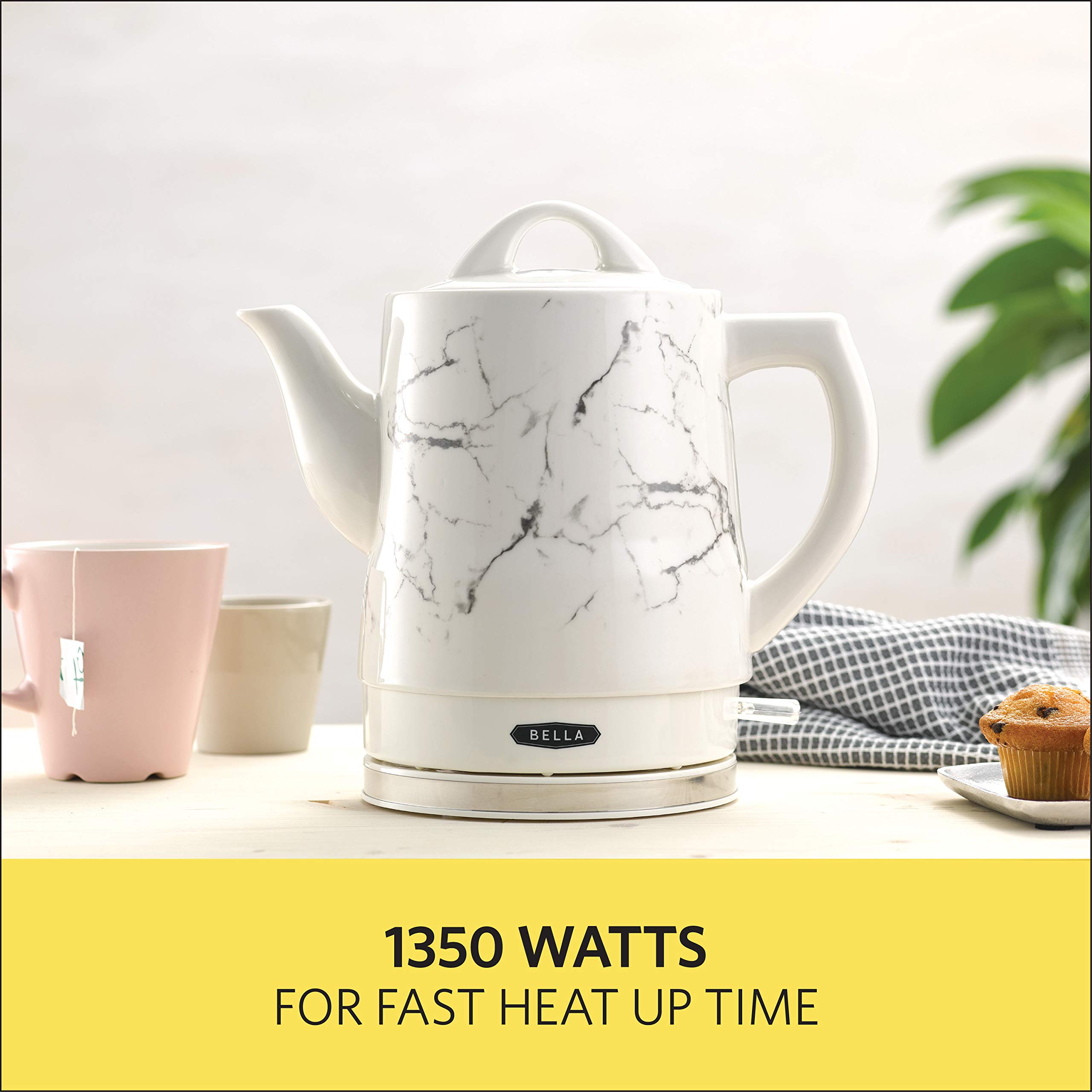 BELLA 1.5 Liter Electric Ceramic Tea Kettle With Boil Dry Protection