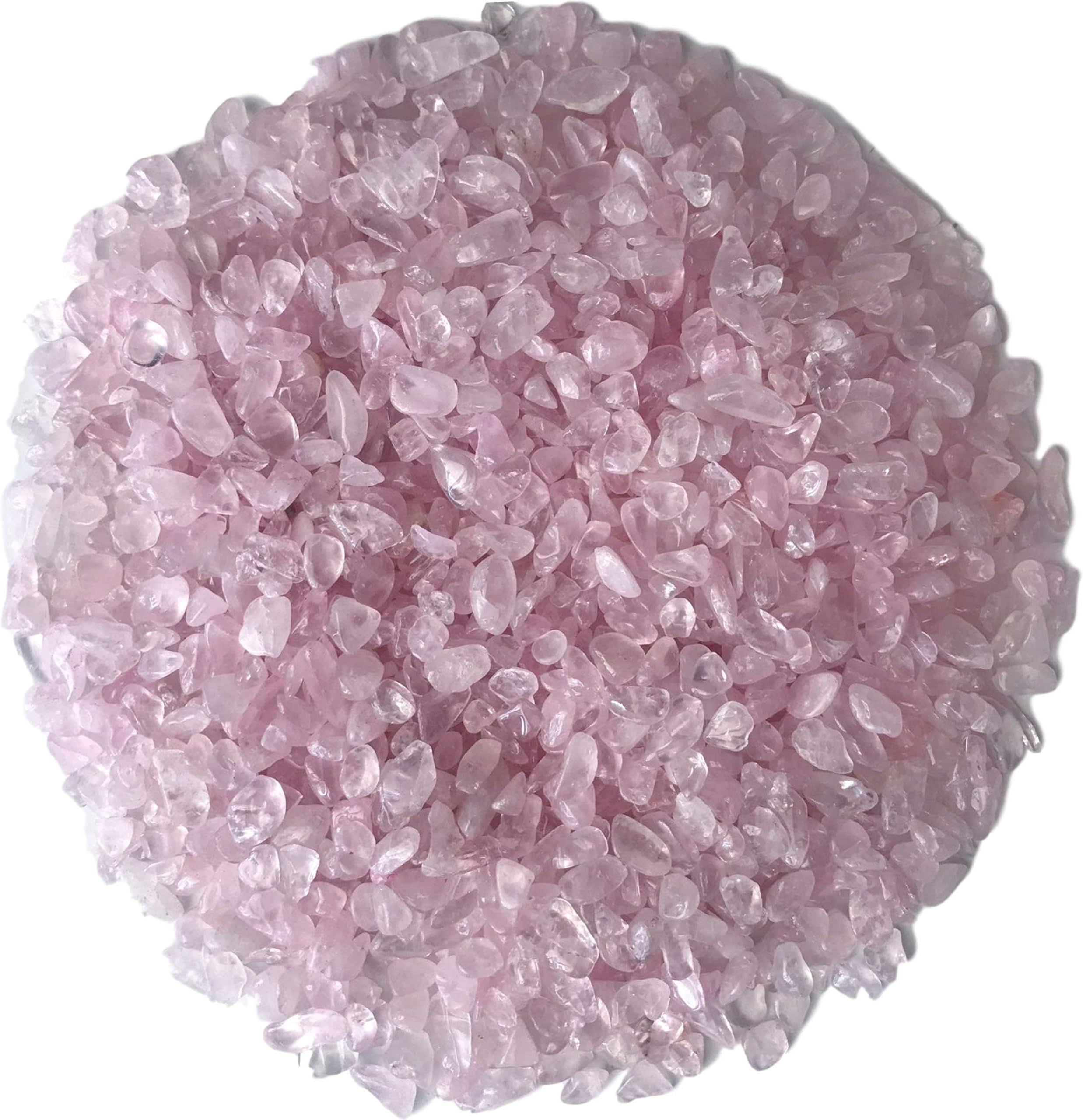 Tesh Care Tumbled Rose Quartz Crystals Chips Crushed Crystal Stones with 2 Miniature Bunnies, Healing Home Indoor Decorative Stones, 2 Pounds