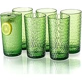 MIYOPESI 22oz Green Acrylic Glasses Drinkware (Set of 6), Honeycomb Stackable Shatter-Proof Plastic Cups, Reusable Plastic Drinking Tumblers, BPA-Free, Dishwasher-Safe