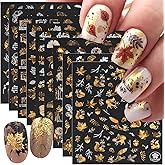 9 Sheets Fall Nail Art Stickers Maple Leaf Nail Decals Flower Tree Nail Design Decals 3D Self-Adhesive Glitter Gold Nail Stickers Thanksgiving Holiday Nail Art Decoration for Women Manicure Tips