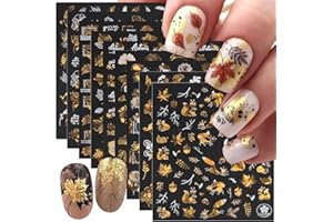 WBRRFJJ 9 Sheets Fall Nail Art Stickers Maple Leaf Nail Decals Flower Tree Nail Design Decals 3D Self-Adhesive Glitter Gold Nail Stickers Thanksgiving Holiday Nail Art Decoration for Women Manicure Tips