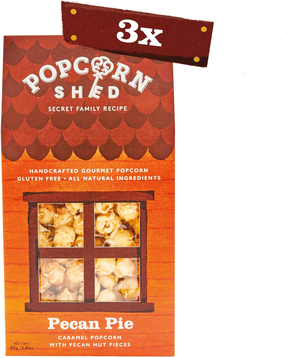 3 x 80g Pecan Pie Popcorn Shed's Pecan Nut Caramel Popcorn Gourmet