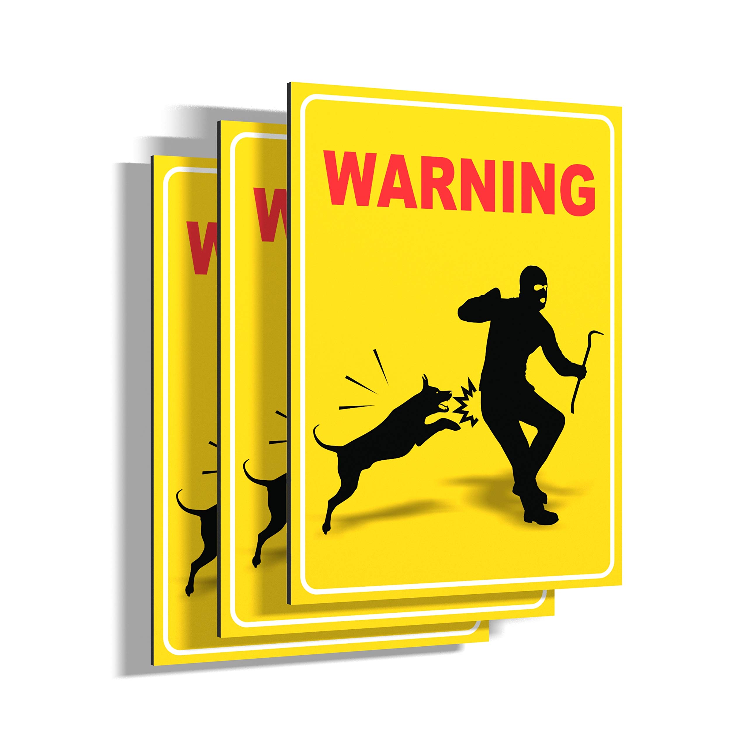 Pack of 3 Warning Dog - Thief Signs - Rectangular 20 x 15 cm - Heavy Duty - Aluminium (PVC-Free) - Naughty Dog, Watchdog, for Wall, Post, Fence.