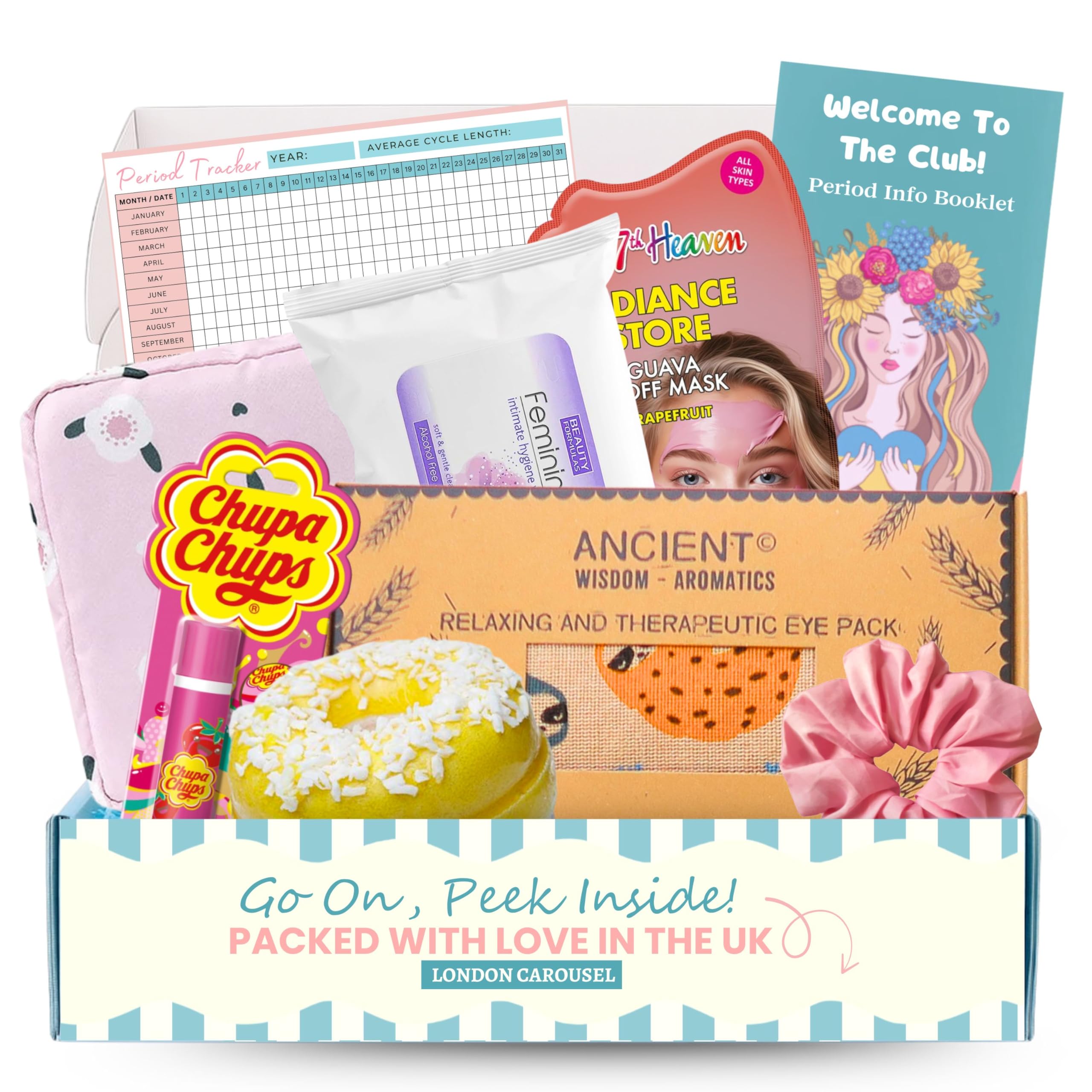 First Period Kit for Girls Pamper Hampers for Teenage Girls with Lavender Heating Pad and Self Care Products with Period Tracker and Period Info Booklet Included