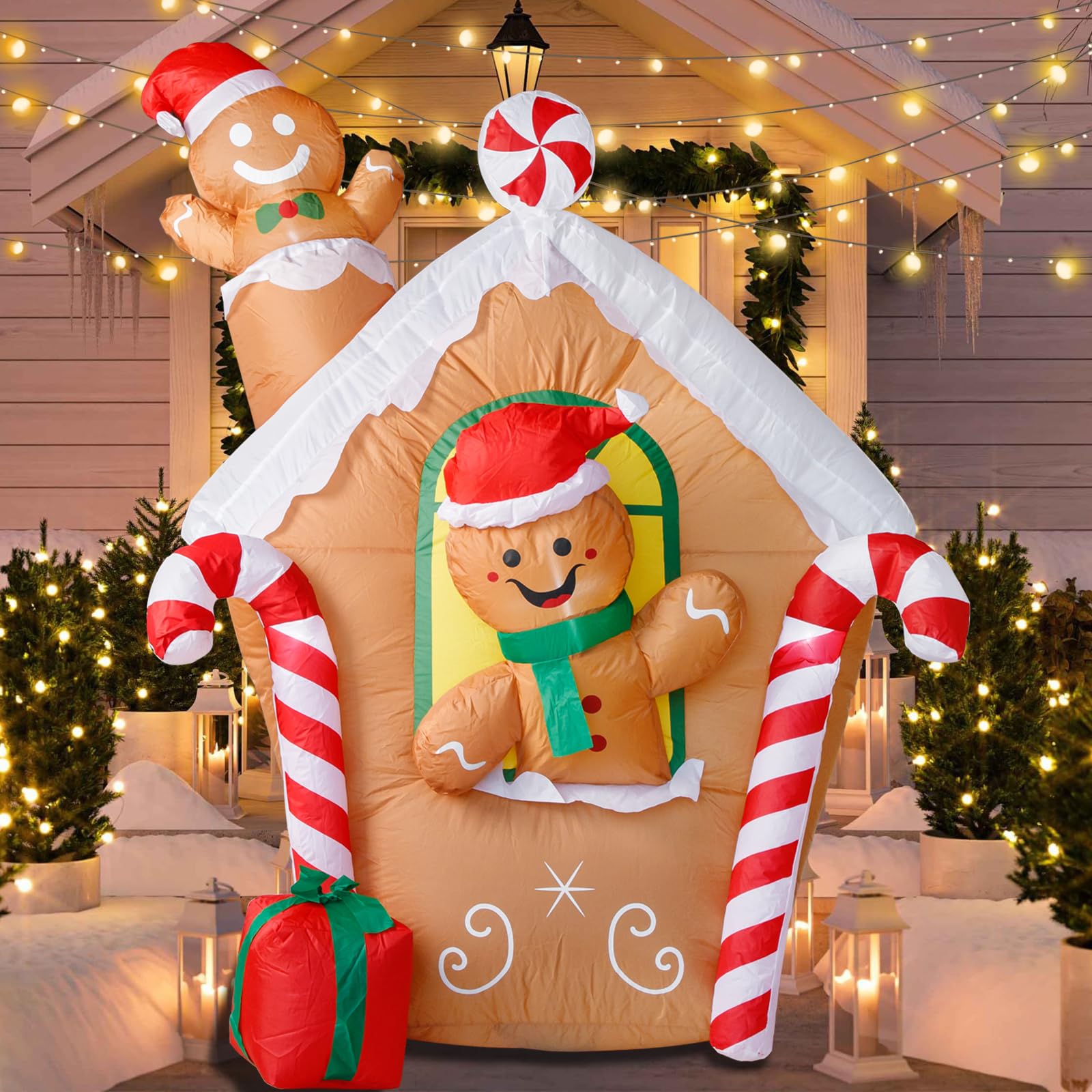 Photo 1 of Ciaell 5.5Ft Christmas Gingerbread Inflatable - Christmas Inflatable Yard Decorations - Christmas Gingerbread Man House Blow Up Built-in LED Light for Outdoor Lawn Garden Yard Decorations