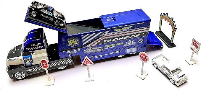 WE-BLINK Police Rescue Truck with Cars and Accessories (Blue)