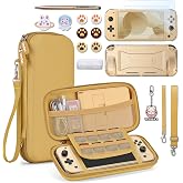 innoAura Switch Lite Case 18-in-1 Accessories Bundle for NS Switch Lite (2019), with Protective Carrying Case, Game Holder, Screen Protector &amp; Cute Thumb Grips, Golden