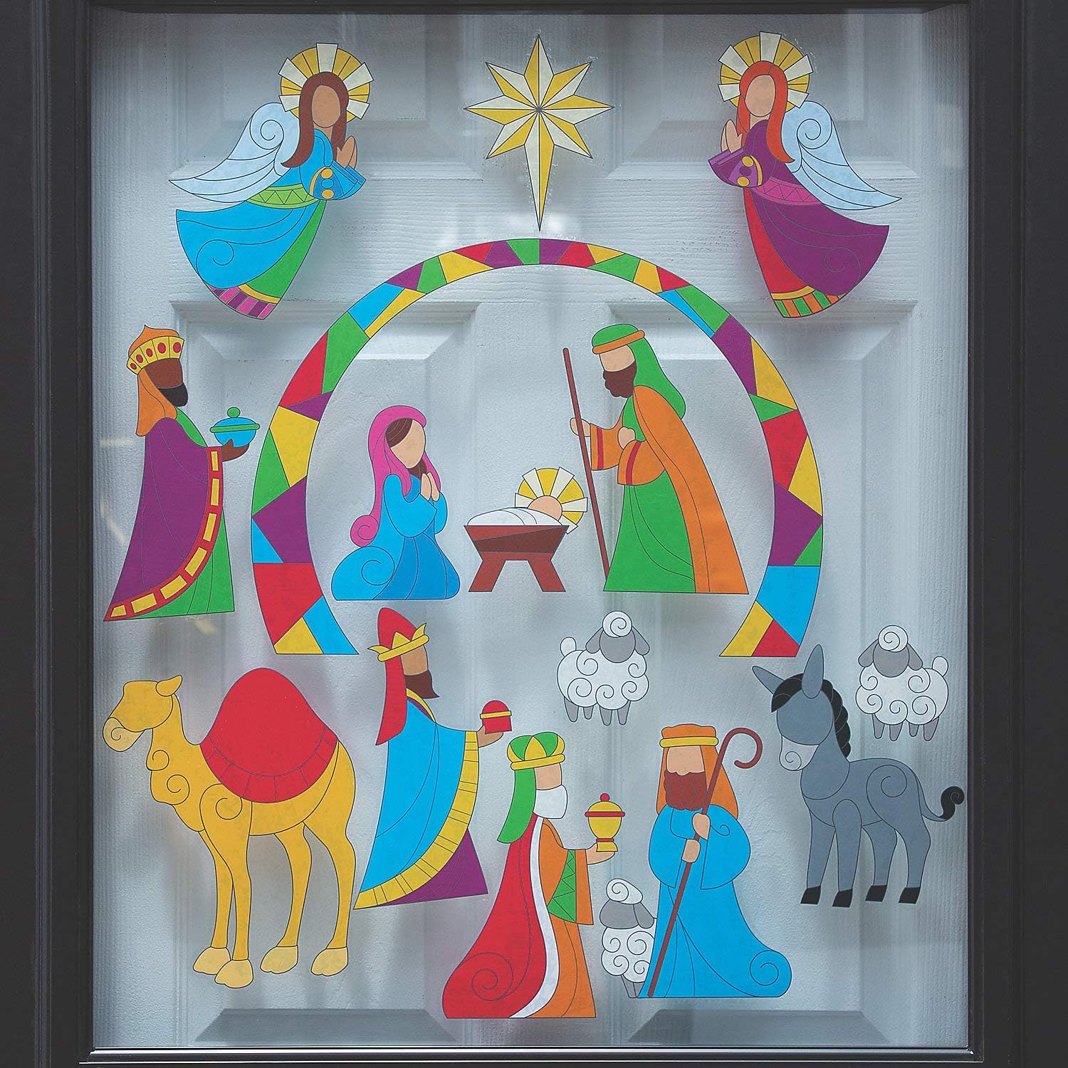 Amazon.com Stained Glass Nativity Window Clings  15 Piece Sticker Set
