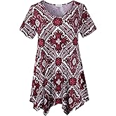 LARACE Plus Size Tops for Womens Summer Clothes Short Sleeve Shirts Casual V Neck Tunic Asymmetrical Blouses