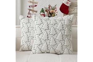 K KEVIN TEXTILE Kevin Textile Christmas Pillow Covers 18x18 Inch Set of 2 Interesting Christmas Tree Embroidery Soft Plush Faux Fur Pillowcases for Couch Sofa Holiday Festivals Winter Xmas Gift, Cream White
