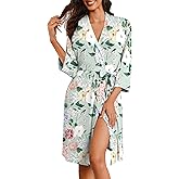 Ekouaer Robes for Women Knee Length Bathrobe Lightweight Kimono Robe 3/4 Sleeve Loungewear Soft Sleepwear with Pockets S-XXL