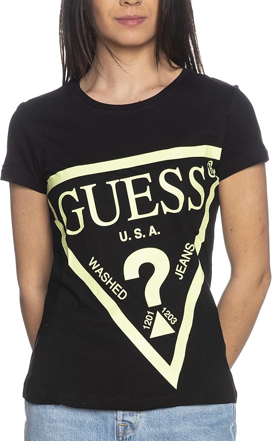 GUESS Women's Active Short Sleeve Oversized Logo TShirt, Jet Black