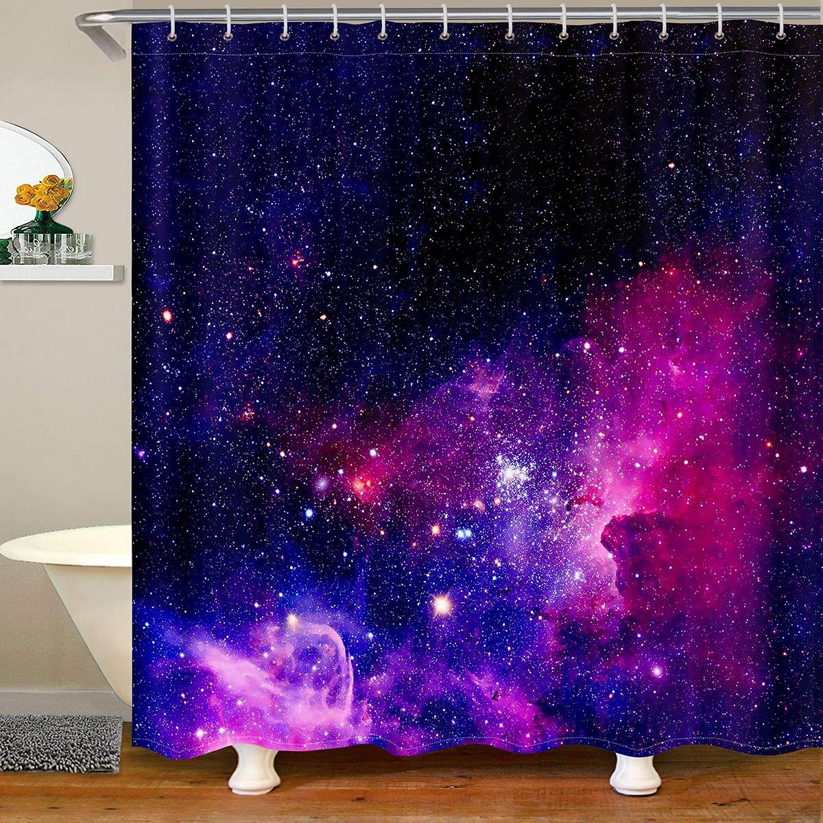 Loussiesd Outer Space Fabric Bathroom Shower Curtain Galaxy Sparkle Waterproof Shower Curtains Universe Starry Sky Shower Curtain with Hooks Purple Blue Cosmos Gradient Luxury Curtain,180x180cm