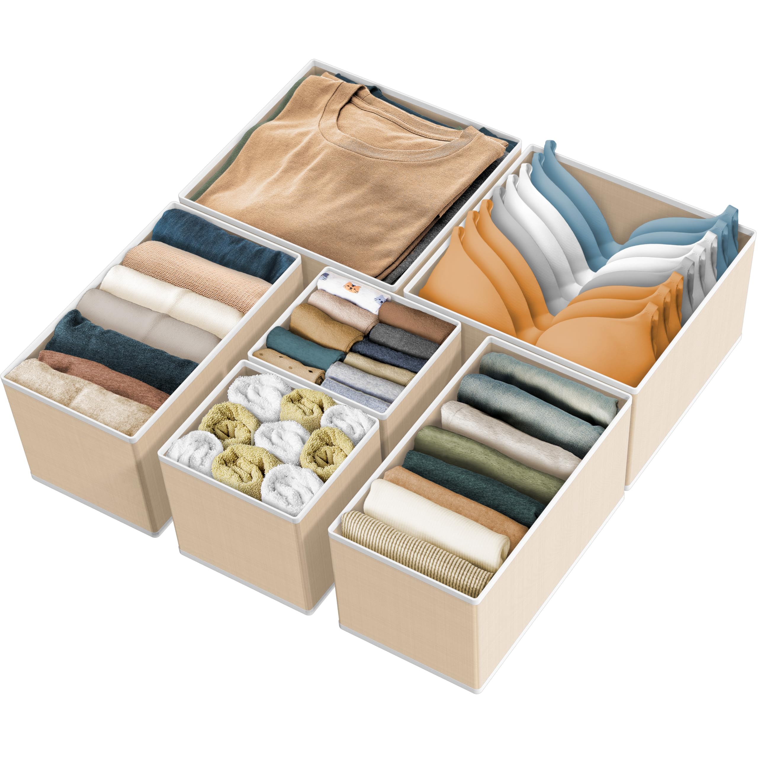 Simple Houseware Foldable Cloth Storage Box Closet Dresser Drawer Divider Organizer Basket Bins for Underwear Bras, Beige (Set of 6)