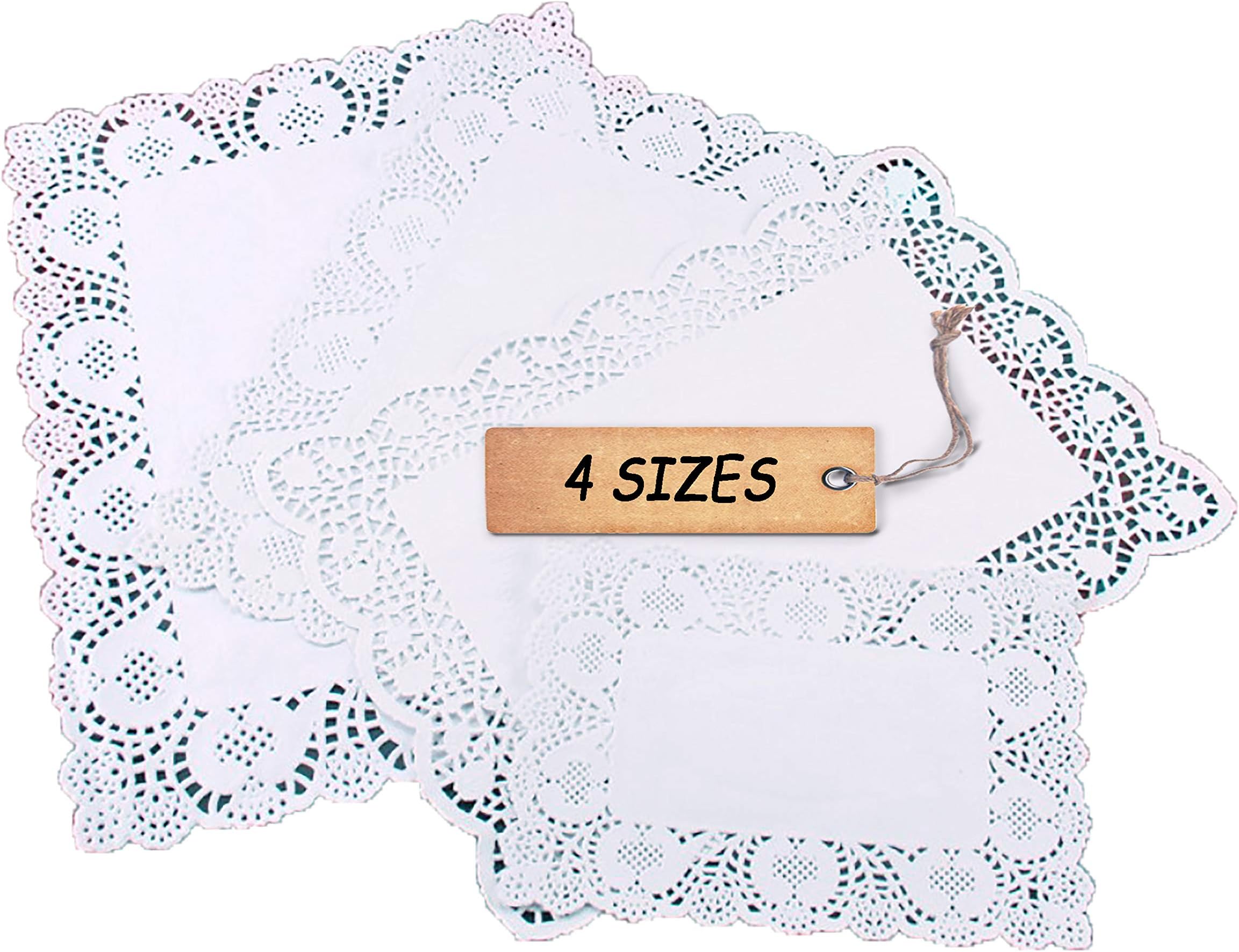 SCHOLMART Rectangle Paper Doilies Assorted Paper Lace Wedding Birthday Tea Party Placemats Disposable Wedding Birthday Party Tableware Cake Packing Pad (4-Size 16 Pack)