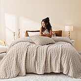 Wonderful Corduroy Stitch Beige Quilt Set King, Striped Channel Stitch Flannel Lightweight Comforter, Pet-Friendly Classic Style Velvet Bedspread Coverlet Bedding Set for All Season, 106"x94"