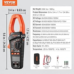 VEVOR Digital Clamp Meter T-RMS, 6000 Counts, 1000A