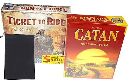 Amazon Catan 5th Edition ボードゲーム Days Of Wonder Ticket To Ride バンドル Hickoryvilleロゴ入りの便利なベロア巾着収納バッグ付き ボードゲーム おもちゃ