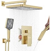 Shower System 13-Inch Rainfall Shower Head - 3 Setting Handheld Sprayer, Complete Bathroom Set with Faucet Mixer Trim Kit & Valve Brushed Gold