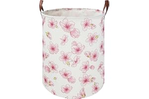 HKEC 19.7" Pink Flower Laundry Basket,Kids Dirty Clothes Hamper,Waterproof Toys Storage Bin,Room Decor,Gift Baskets,Baby Nursery Hamper(Peach Blossom)
