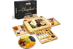 SMIRLY Charcuterie Boards Gift Set, Large Charcuterie Board Set, Bamboo Cheese Board Set, House Warming Gifts New Home, Women Bridal Shower Gift Ideas, Wedding Gifts for Couple, Housewarming Gift